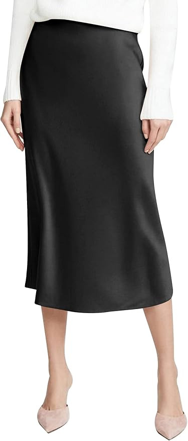 HOTOUCH Midi Skirts for Women High Waist Silk Stain Casual A Line Zipper Skirt,XS-XL | Amazon (US)