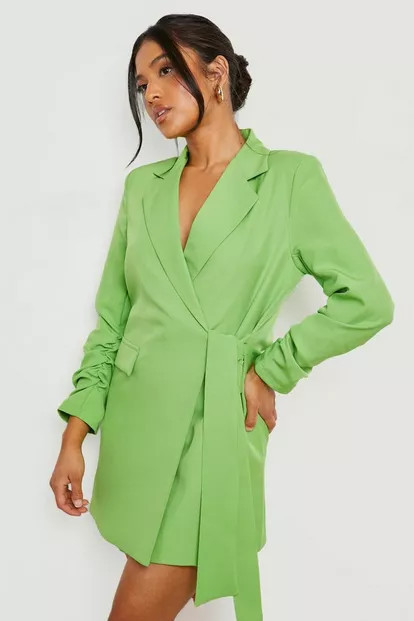 Petite Ruched Sleeve Wrap Blazer Dress | Boohoo.com (US & CA)