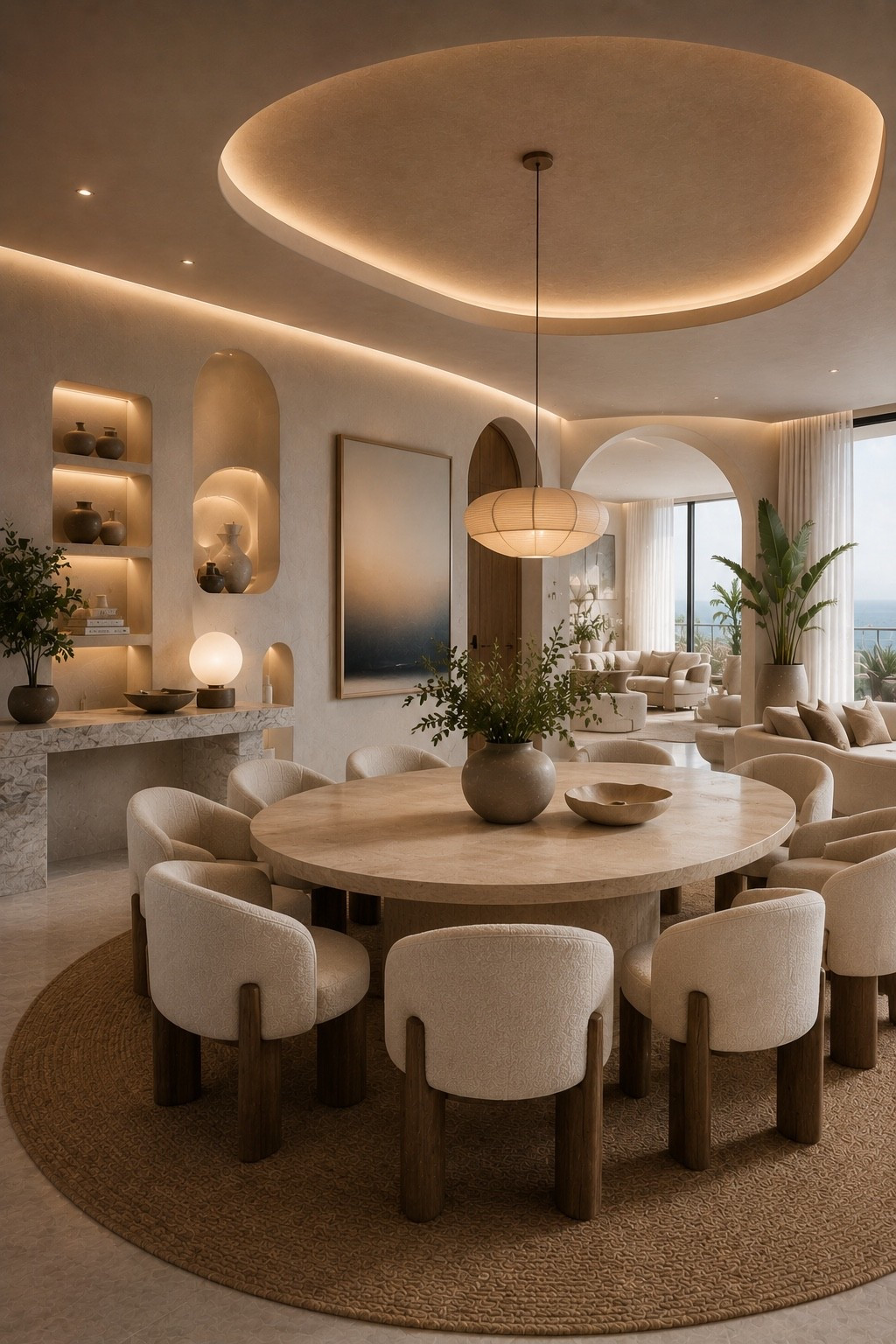Elevate your home with this luxury organic modern dining room featuring a sculptural round dining table, cozy upholstered chairs, warm neutral tones, soft ambient lighting, and timeless designer details. The perfect blend of modern elegance and inviting comfort for everyday living and entertaining.

#diningroom #organicmodern #luxurydiningroom #moderninterior #interiordesign #homedecor #luxuryhome #neutraldecor #warmminimalism #diningroomdesign #designerhome #contemporaryhome #modernhome #interiorinspiration #roundtable #luxuryliving #ltkhome #amazonhome #homeinspo #diningdecor