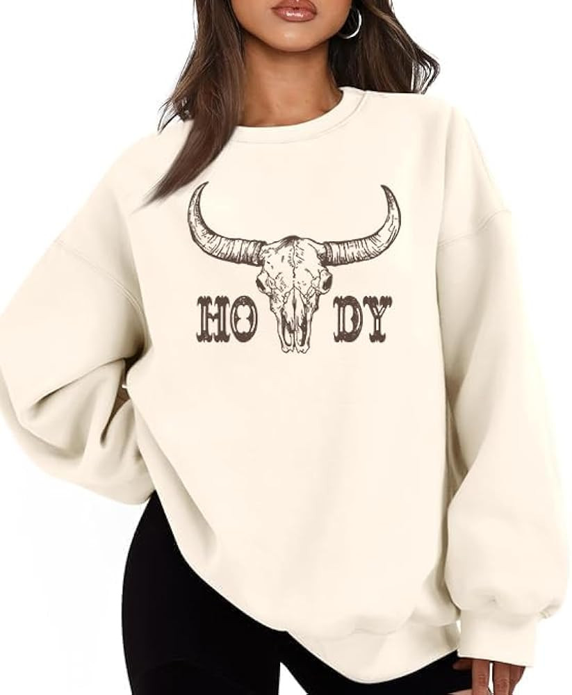 Oversized Western Cow Skull Sweatshirt for Women Vintage Casual Pullover Rodeo Graphic Country Co... | Amazon (US)