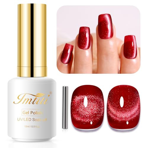 Imtiti Cat Eye Gel Nail Polish, 15ml Blood Red Crystal Glitter Cat Eye Magnetic Gel Nail Polish With Magnet, Holographic Galaxy Sparkly Soak Off UV Led Manicure Nail Salon Kit | Amazon (US)