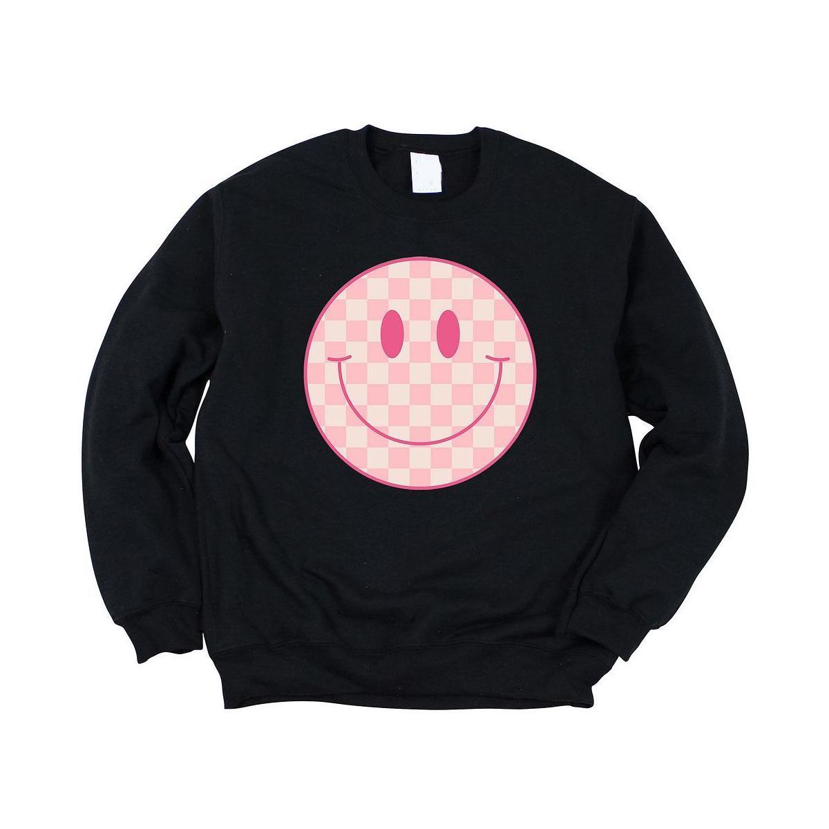 Simply Sage Market Women's Graphic Sweatshirt Pink Checker Smiley Face | Target