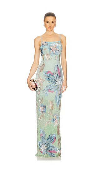Cascade Floralia Fully Embroidered Gown in Pistachio Green | Revolve Clothing (Global)