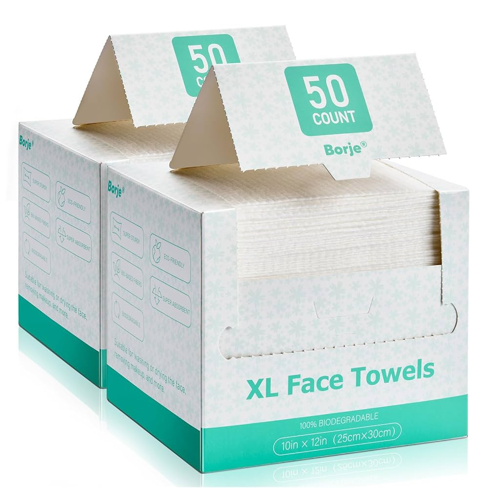 Borje Face Towels XL, Disposable Face Towel 10" x 12", 100 Count (2 Packs of 50), 100% USDA Bioba... | Amazon (US)