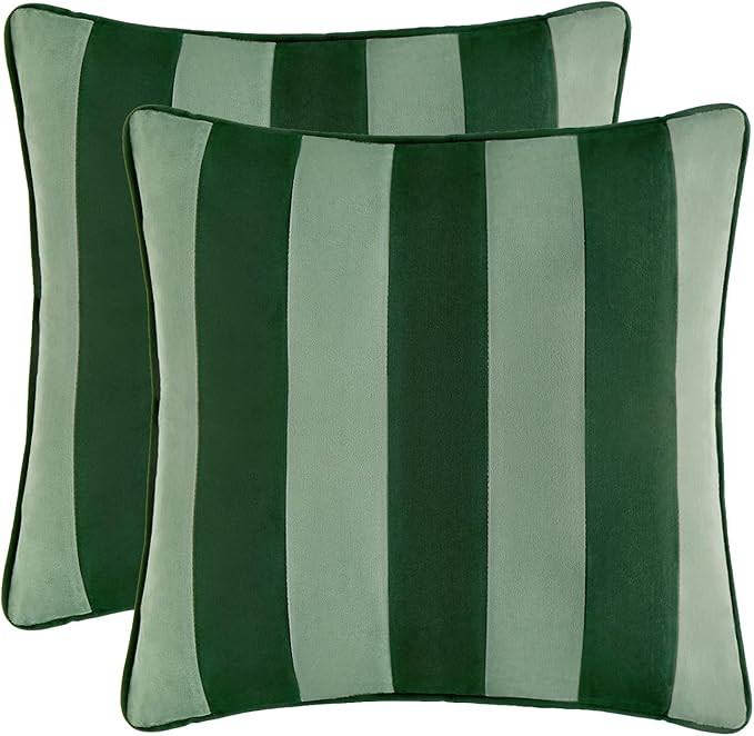 MONDAY MOOSE Decorative Throw Pillow Covers Cushion Cases, Set of 2 Soft Velvet Striped Piping Ed... | Amazon (US)