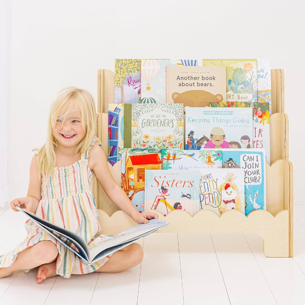 Wooden 3-Tier Montessori Toddler Bookshelf Floor Scalloped Shelves | Amazon (US)