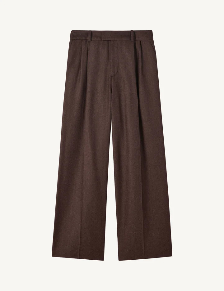 Rampling Trouser: Wool, Dark Brown Herringbone | With Nothing Underneath