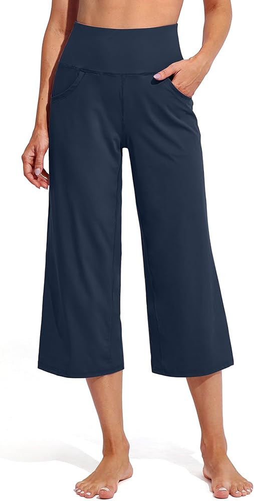 Promover Capri Pants for Women Wide Leg Yoga Cropped Pants with Pockets Loose Casual Summer Pant | Amazon (US)