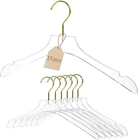 YEBIAO Acrylic Hangers Clear and Gold Hangers Premium Quality Clear Acrylic Clothes Hangers Cloth... | Amazon (US)