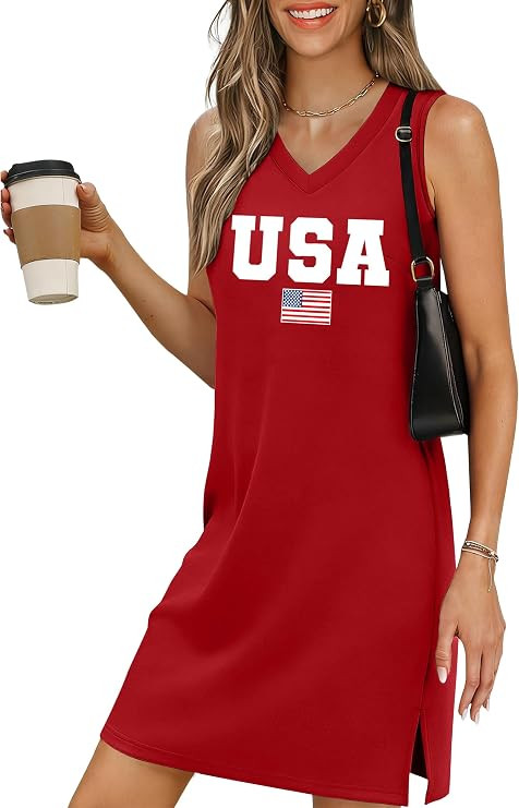NEWWEN 4th of July Dresses for Women American Flag Sleeveless Tank Dress USA Patriotic Stars Stri... | Amazon (US)