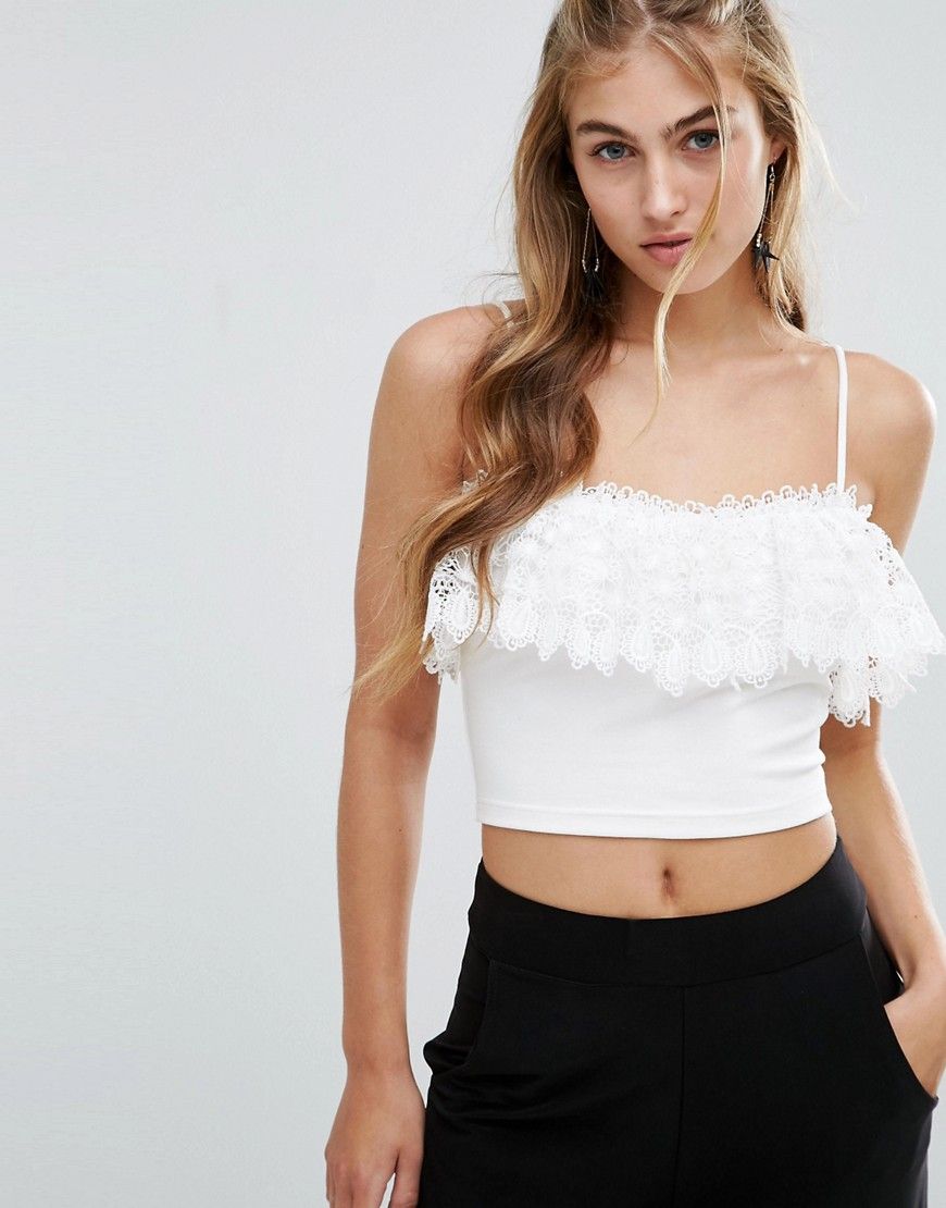 Wyldr Kelly Crop Top With Lace Frill - Cream | ASOS US