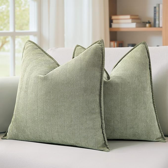 MIULEE Pack of 2 Sage Green Decorative Pillow Covers 18x18 Inch Soft Chenille Luxurious Couch Thr... | Amazon (US)