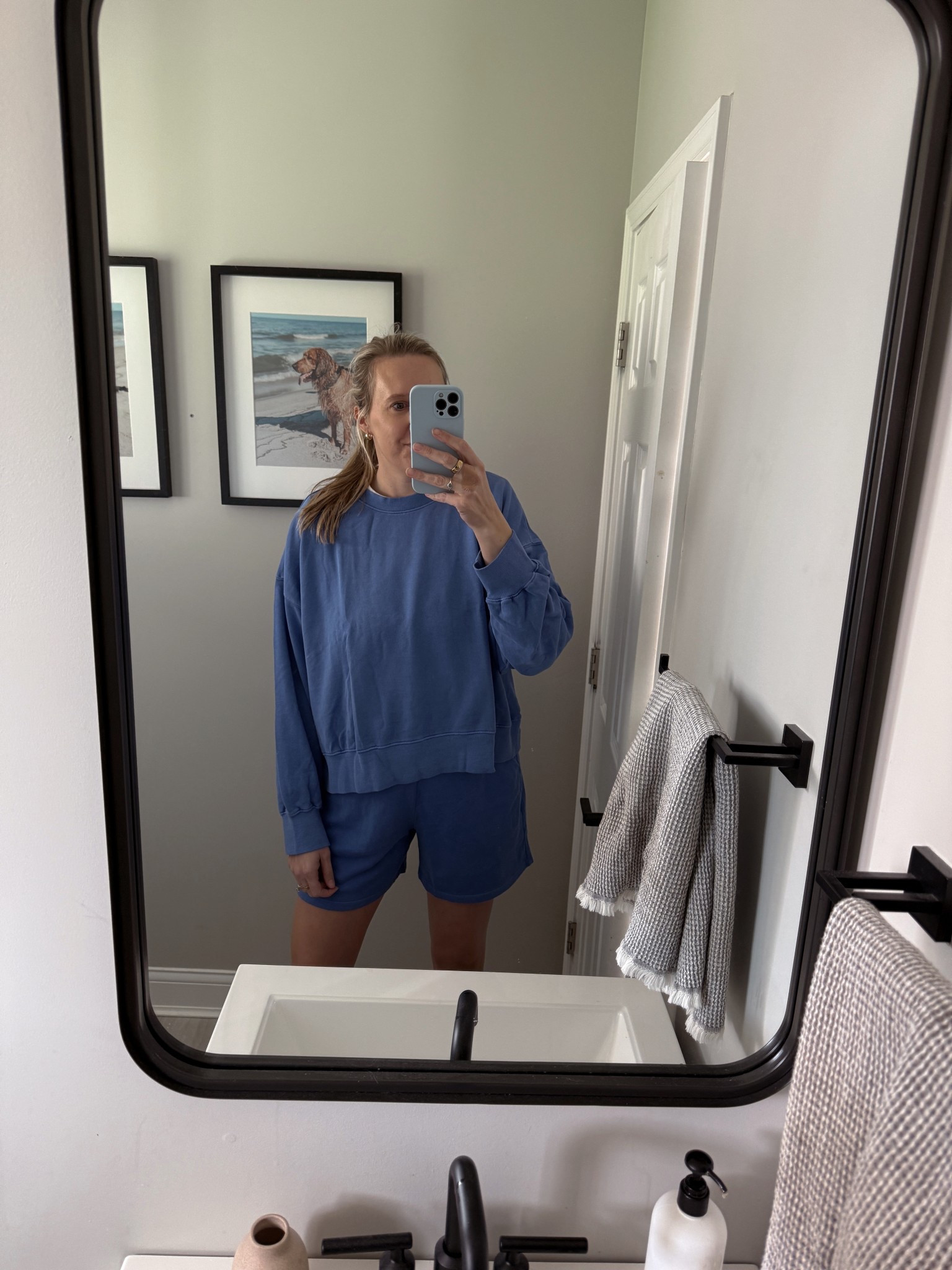 Comfiest lightweight sweat short set for spring and summer 💙

TTS in shorts
Size way up (2-3 sizes!) for the crewneck to fit like this instead of cropped!!

#LTKStyleTip #LTKSeasonal #LTKSaleAlert