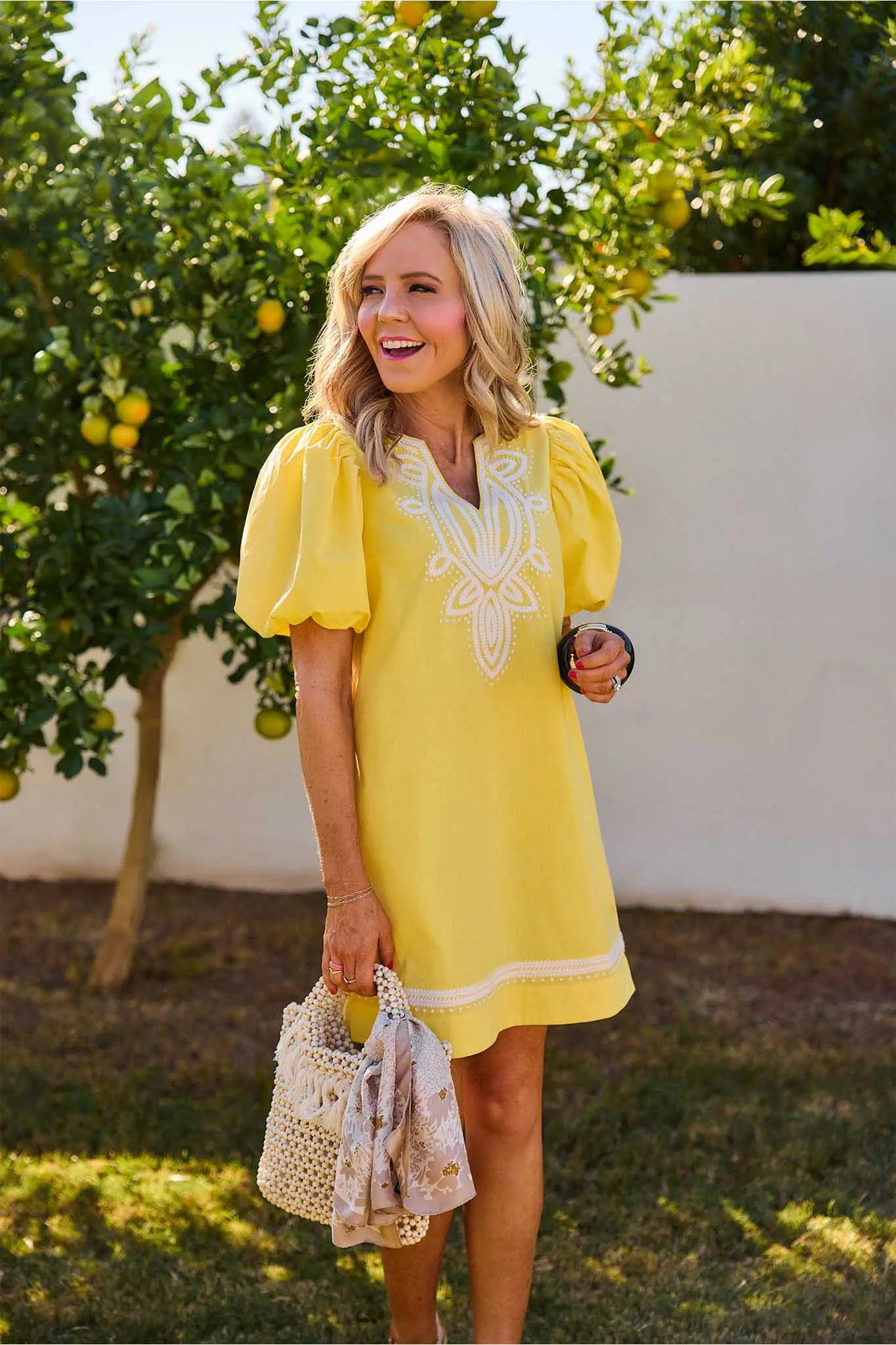 Roxanne Yellow  Embroidered Dress | Avara