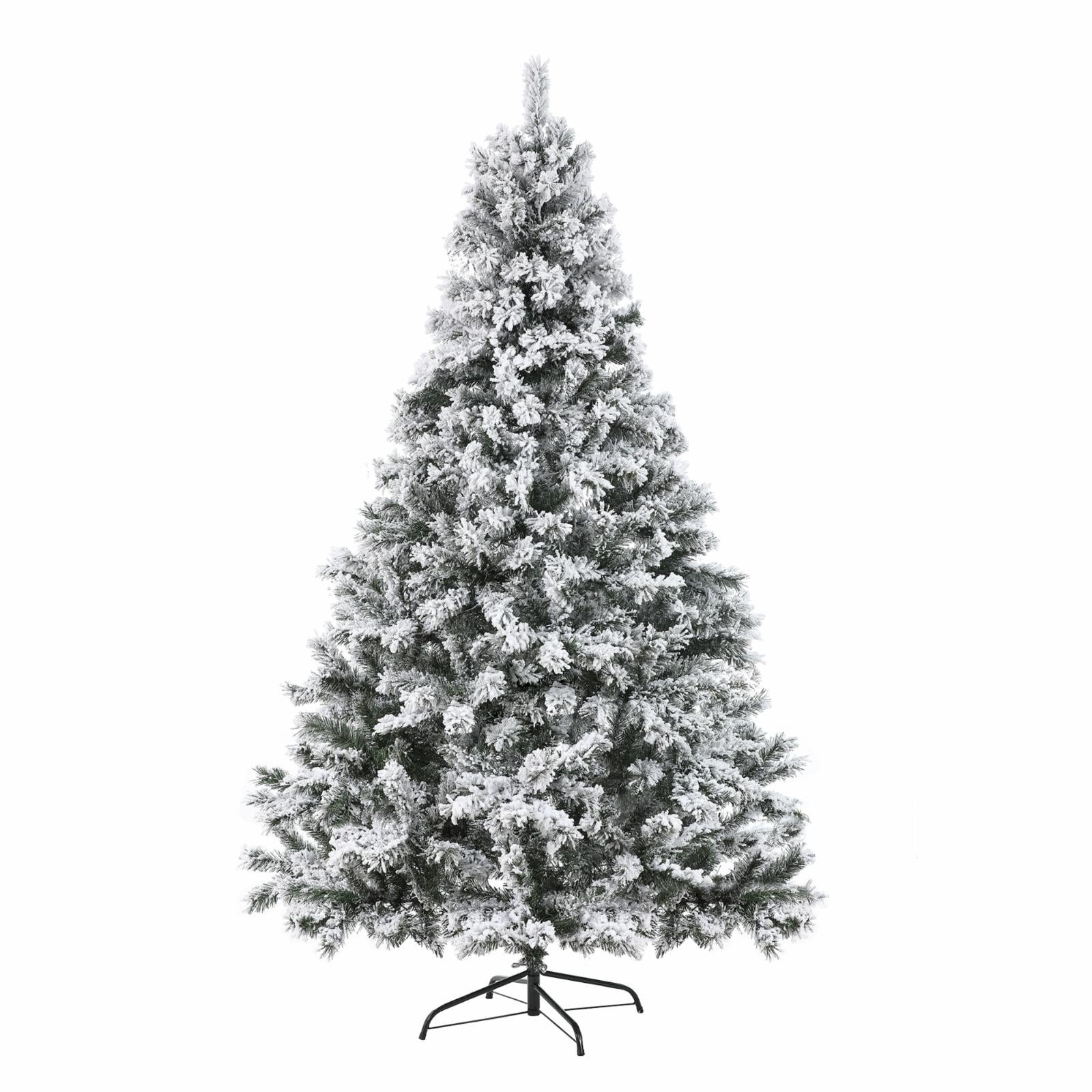 LuxenHome 7ft Pre-Lit LED Artificial Flocked Full Spruce Christmas Tree | Walmart (US)