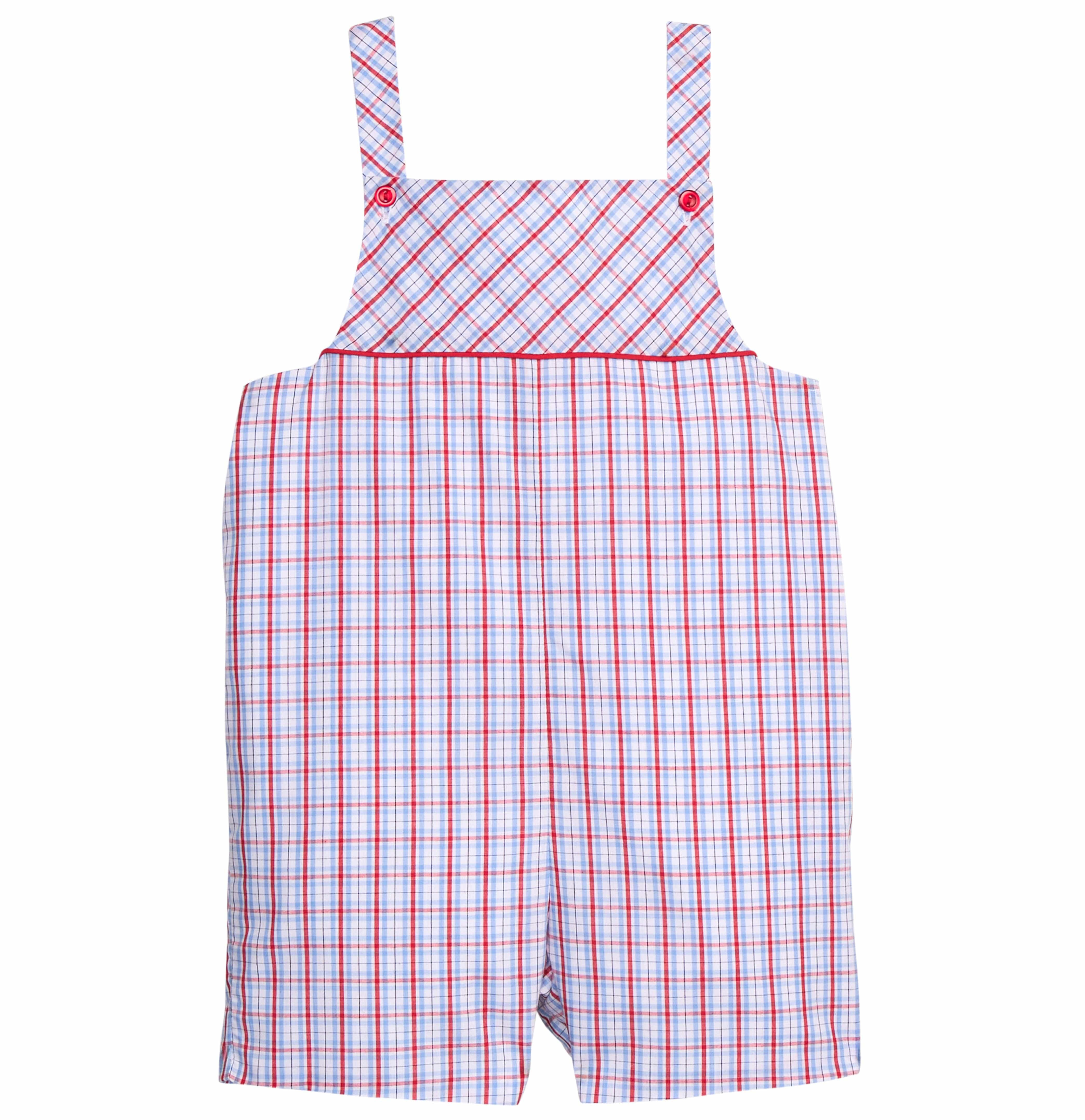 Patriotic Plaid Hampton Shortall - Red & Blue Boy Romper | Little English