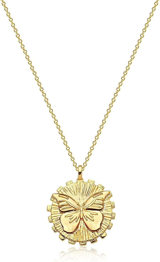 MEVECCO Carved Gold Coin Pendant Necklace for Women Girls Men,18K Gold Plated Dainty Minimalist N... | Amazon (US)