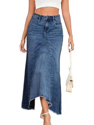 Jean Skirt for Women Denim Skirt High Waist Stretch Midi Denim Skirts with Pockets | Amazon (US)
