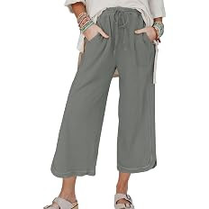 Hixiaohe Womens Casual Wide Leg Sweatpants Cropped Lounge Pants Baggy Acid Wash Elastic High Wais... | Amazon (US)