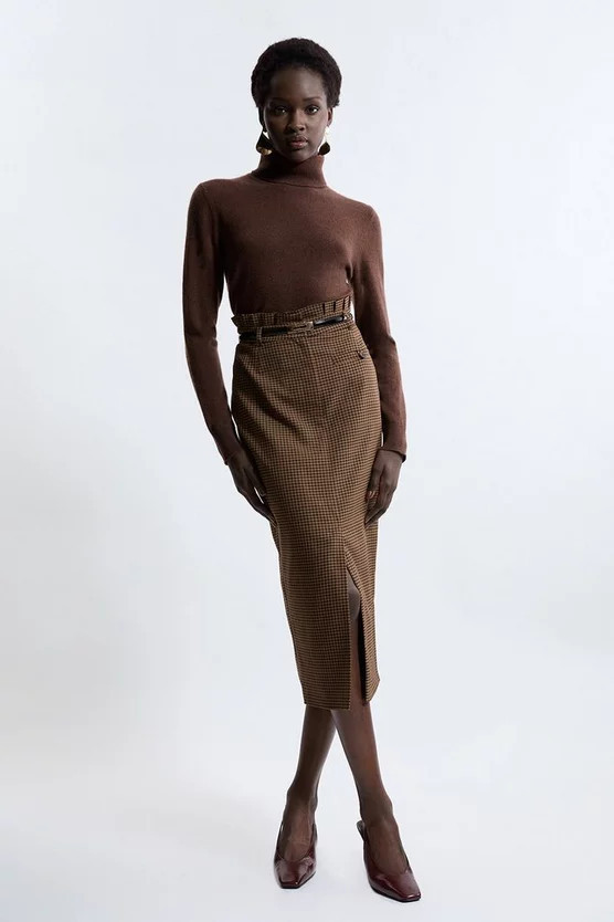 Check With Choc Tailored Maxi Skirt | Karen Millen US