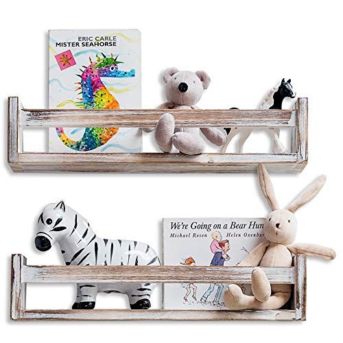 Amazon.com: Set of 2 Rustic Floating Bookshelf Nursery, Farmhouse Hanging Book Shelves for Wall, ... | Amazon (US)