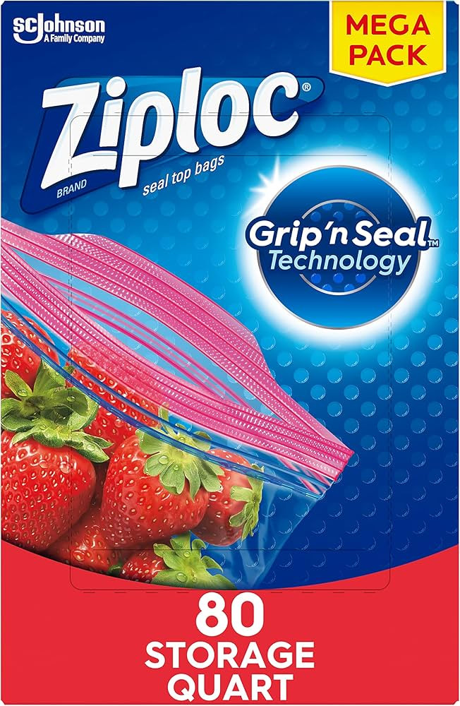 Ziploc Quart Food Storage Bags, Grip 'n Seal Technology for Easier Grip, Open, and Close, 80 Coun... | Amazon (US)