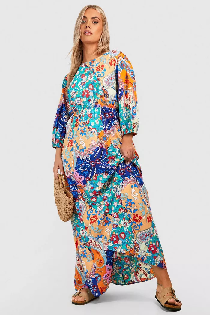 Plus Mixed Print Open Back Maxi Dress | boohoo (US & Canada)