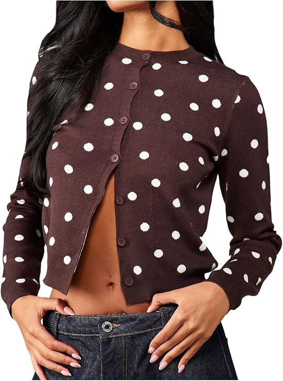 MakeMeChic Women's Polka Dots Cropped Cardigan Lightweight Long Sleeve Y2K Button Down Sweaters | Amazon (US)