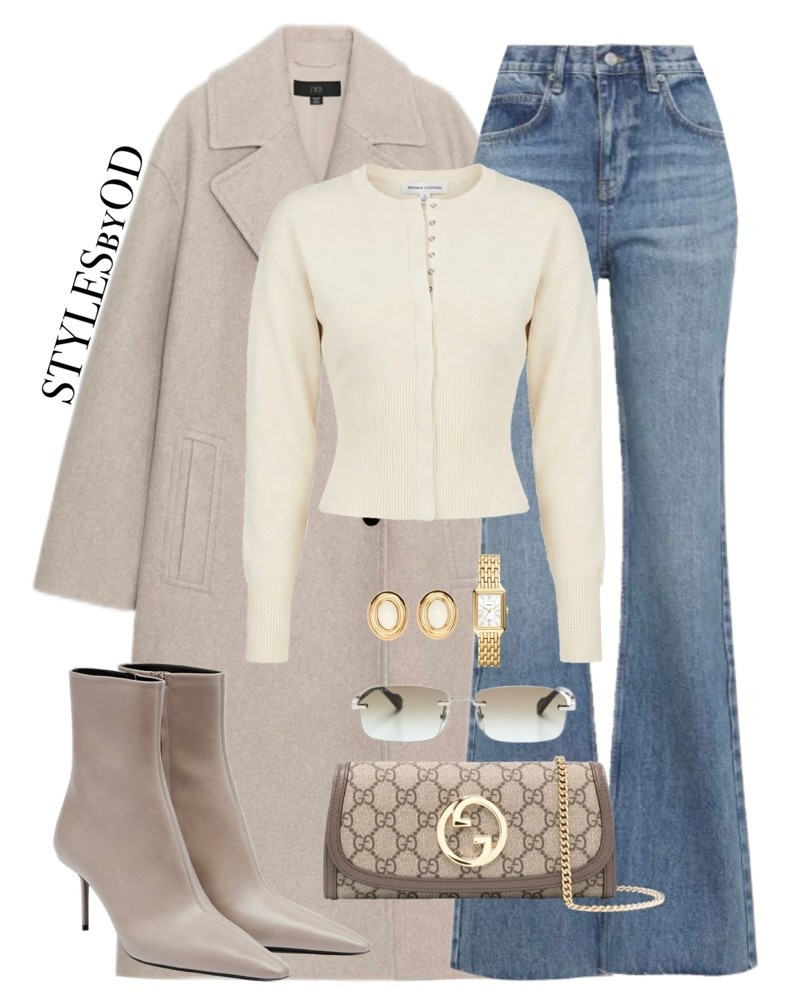 the perfect outfit for a coffee date☕️ a mix of neutrals and denim🫐🤍

#dailyoutfit #casual #minimalstyle #winteroutfit 
Winter capsule wardrobe, casual and minimal everyday outfit for a coffee day, long wool coat, flared denim jeans with beige ankle boots, Gucci designer bag 

#LTKSaleAlert #LTKSeasonal #LTKootd