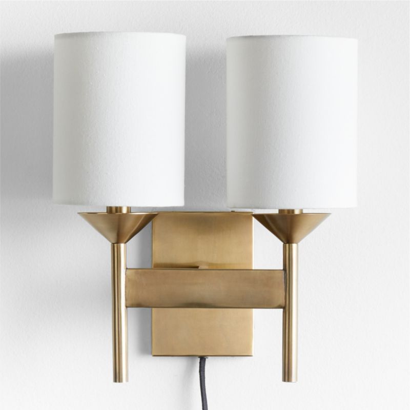 Lyre Burnished Brass 2-Light Torch Plug In Wall Sconce + Reviews | Crate & Barrel | Crate & Barrel