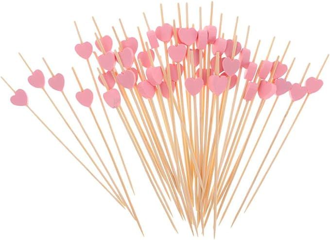 AKOAK 100 Counts Handmade 4.7" Pink Heart Cocktail Sticks Sandwich Fruit Toothpicks Cocktail Pick... | Amazon (US)