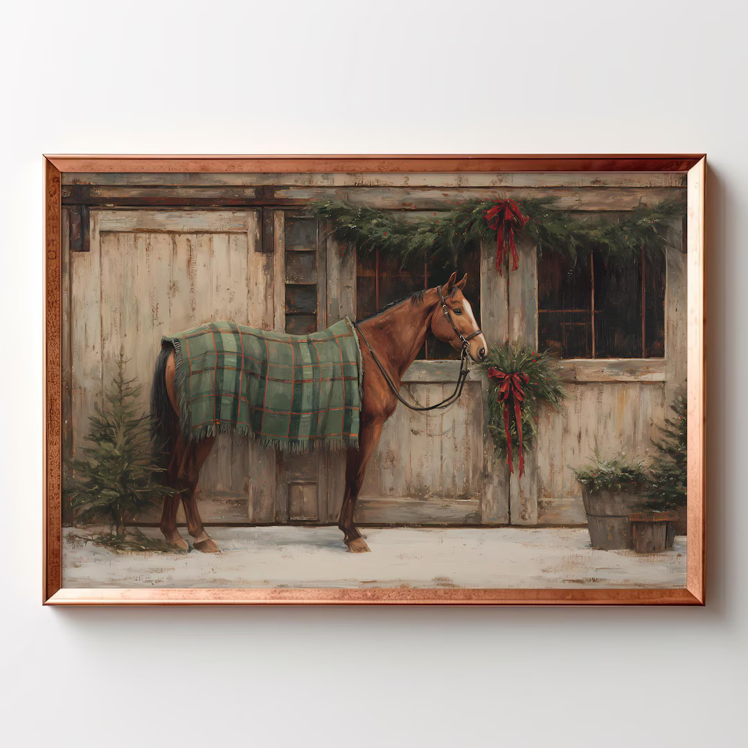 Rustic Holiday Horse Wall Art Printable Christmas Farmhouse Decor Digital Winter Artwork - Etsy | Etsy (US)