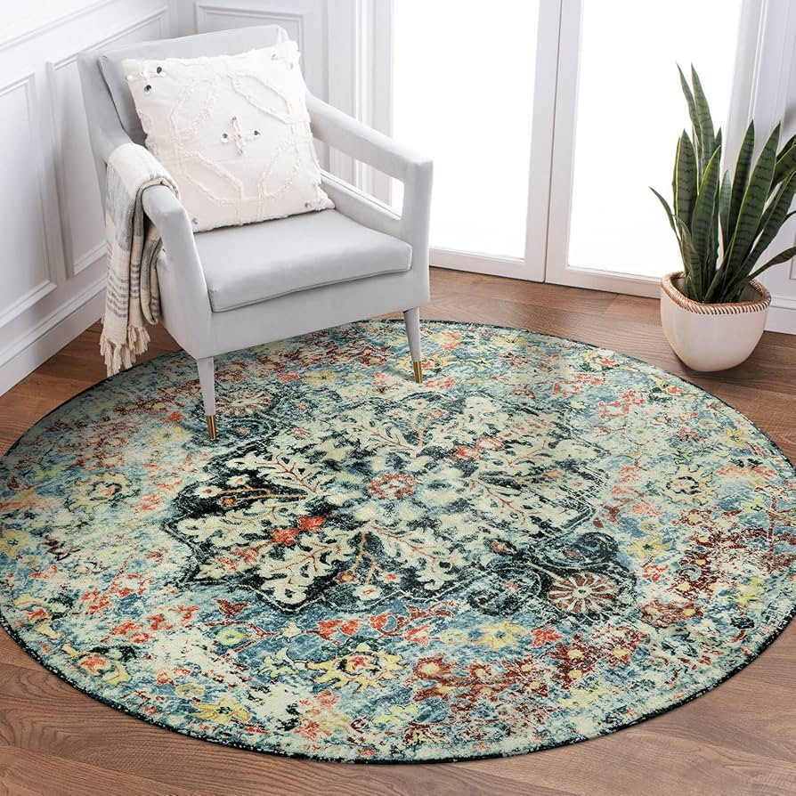 Lahome Bohemian Floral Medallion Round Rug - 3Ft Small Bedroom Round Area Rug Soft Bathroom Circl... | Amazon (US)