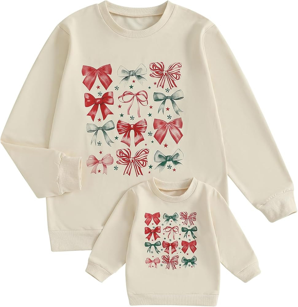 Fernvia Family Matching Outfit Mommy and Me Christmas Sweatshirt Long Sleeve Letters Marry Embroi... | Amazon (US)