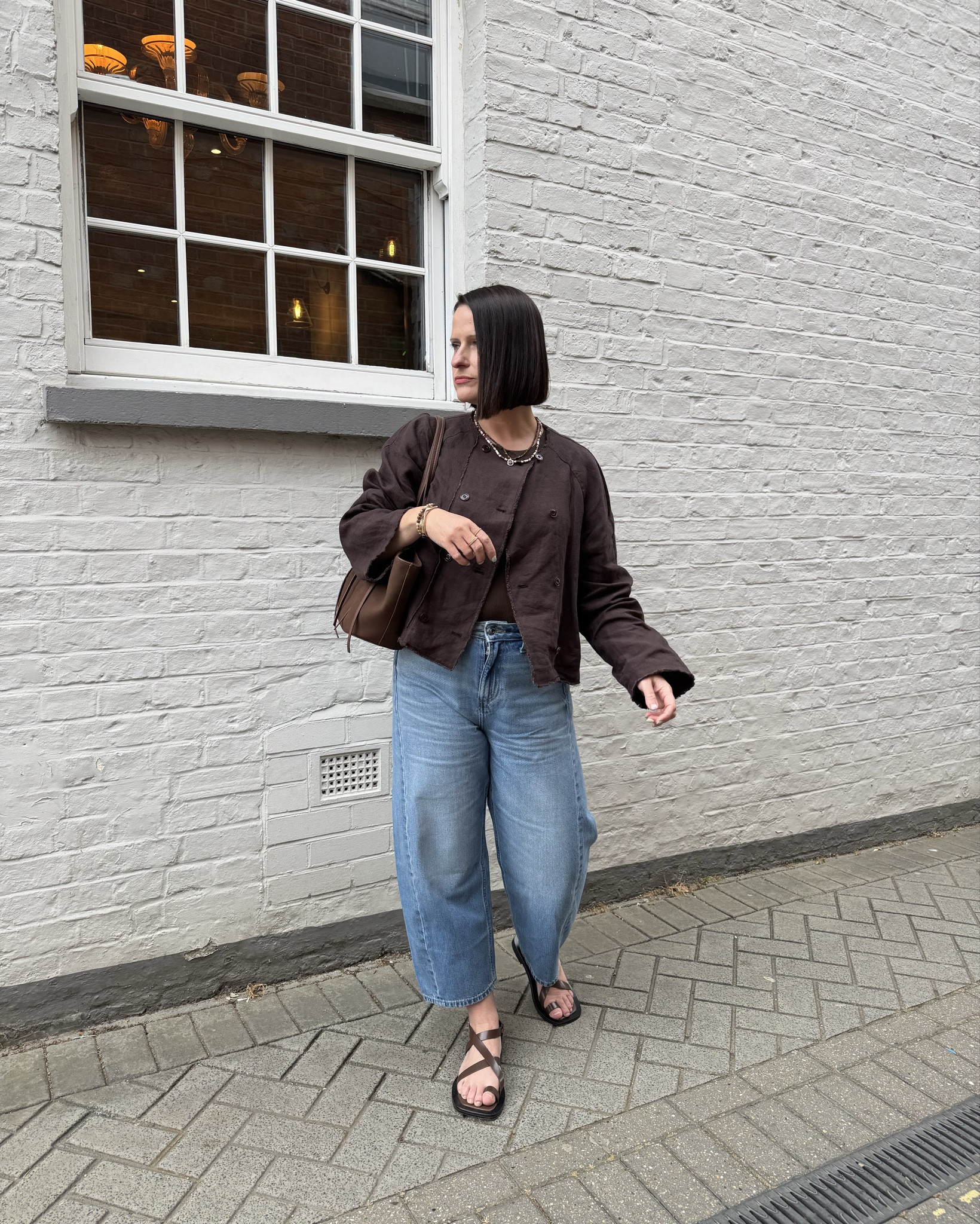 Summer Brown
Brown linen jacket, Barrel Leg Jeans
A emery sandals 
Katie Loxton bag
LK Bennett gold bangle

#LTKeurope #LTKsummer #LTKuk