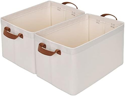 StorageWorks Metal Storage Baskets for Shelves with Frame, Rectangle Storage Bins, Natural, Jumbo, 2 | Amazon (US)