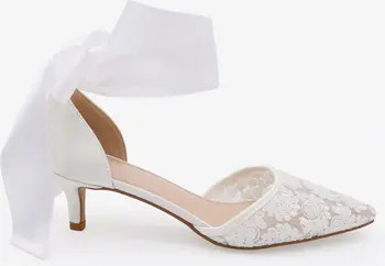 Claudia Crochet Lace Pointy Toe Wedding Kitten Low Heel with Wrapped Satin Ribbon Tie | Nordstrom