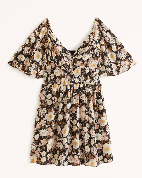 Angel Sleeve Smocked Waist Mini Dress | Abercrombie & Fitch (US)