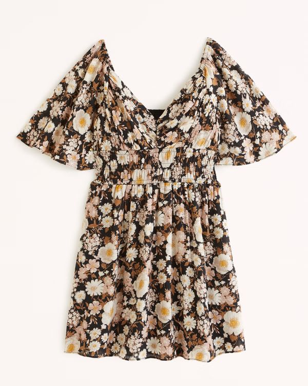Angel Sleeve Smocked Waist Mini Dress | Abercrombie & Fitch (US)