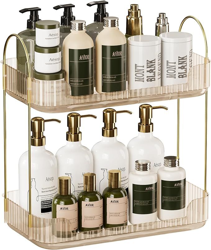 Youkia 2-Tier Bathroom Counter Organizer, Tray Vanity Counter Skincare Organizer Shelf, Cosmetics... | Amazon (US)
