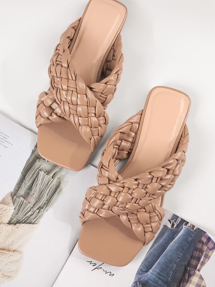 Braided Crisscross Vamp Square Toe Sandals | SHEIN