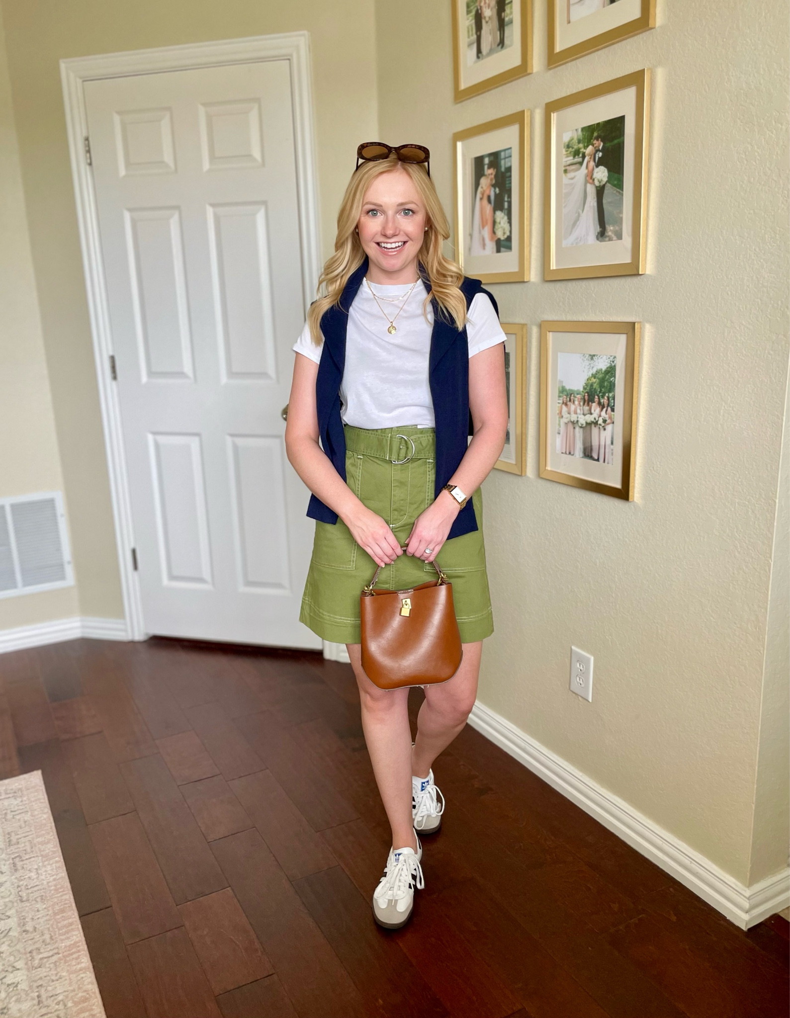 Wearing an XS in skirt | utility skirt, green skirt, spring outfit, casual spring outfit, preppy spring outfit, samba, adidas samba, spring shoes 

#LTKstyletip #LTKSeasonal #LTKfindsunder50