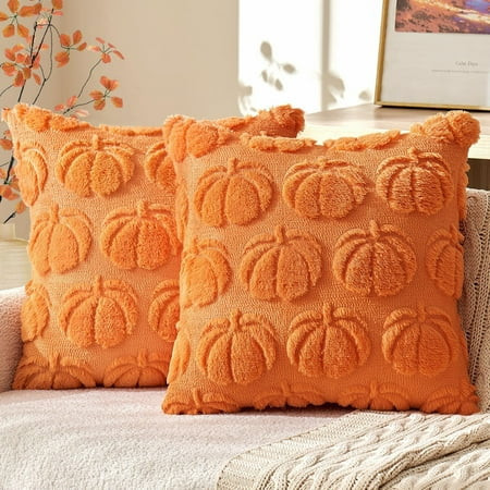 Lomyolo Throw Pillow Covers Pumpkin Fall Decorative Soft Faux Fur Pillow Covers for Autumn Harvest Fluffy Plush Accent Pillow Cases for Farmhouse Couch Cushion Covers 2 Pack | Walmart (US)