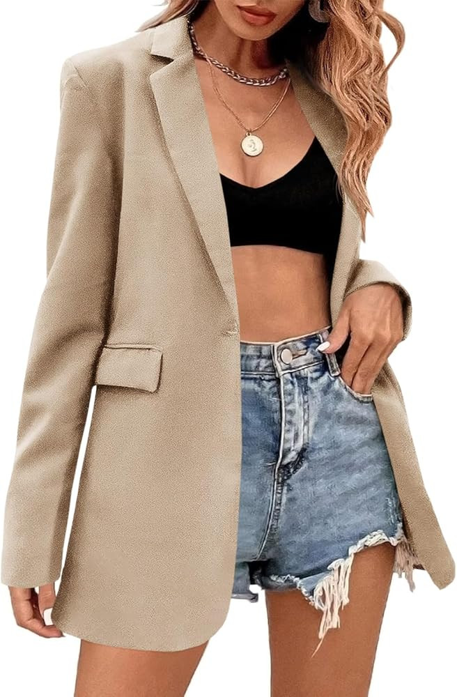 Febriajuce Women's Casual Long Sleeve Lapel Oversized Button Work Office Blazer Suit Jacket | Amazon (US)