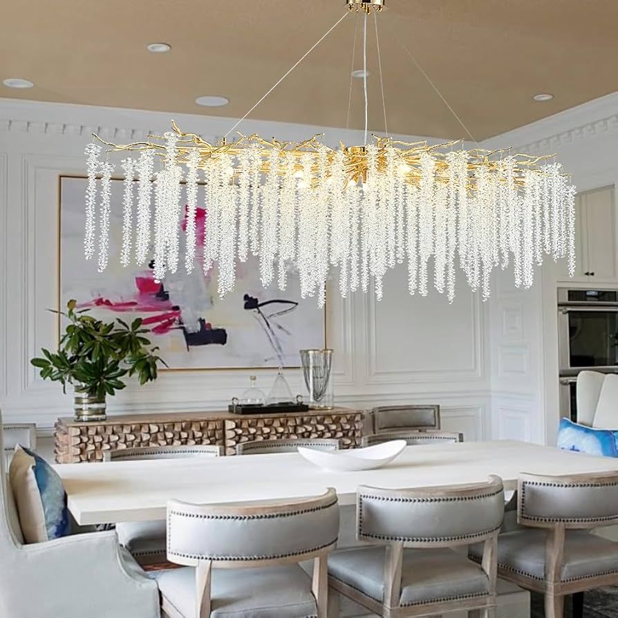 L63 Large Crystal Chandeliers for Dining Room - Modern Branch Pendant Light with Crystals, Rectan... | Amazon (US)