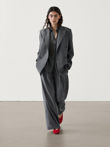 Double-breasted 100% wool blazer co-ord | Massimo Dutti US