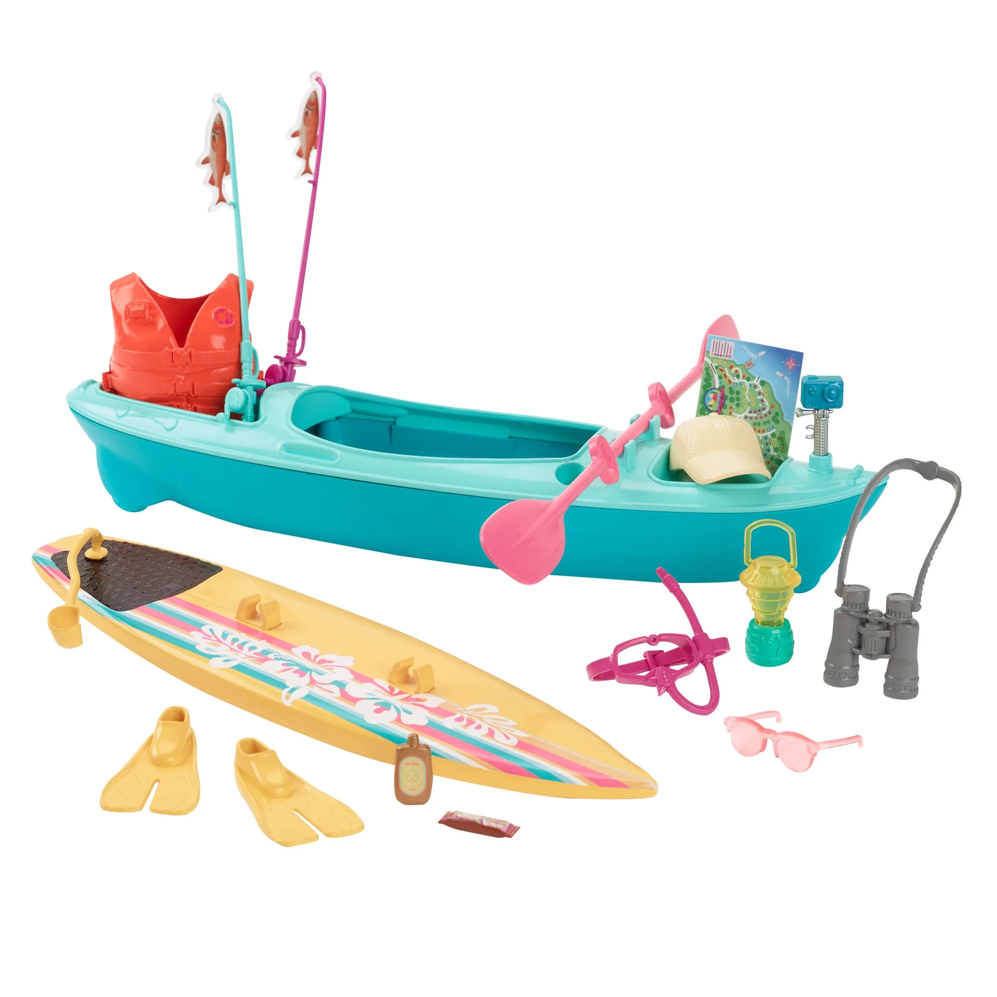 Barbie World Kayak & Surf Playset with 17 Camping Accessories Including Kayak Boat, Surfboard & M... | Walmart (US)
