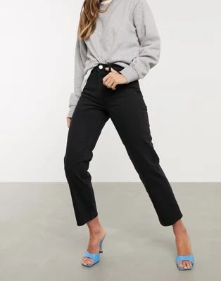 ASOS DESIGN high rise stretch 'slim' straight leg jeans in black | ASOS (Global)