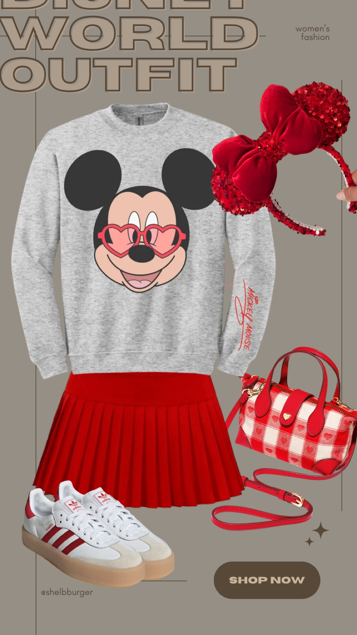 Women’s Valentines Day hearts inspired Mickey Mouse outfit for Disney World vacation trip

#LTKFamily #LTKShoeCrush #LTKTravel