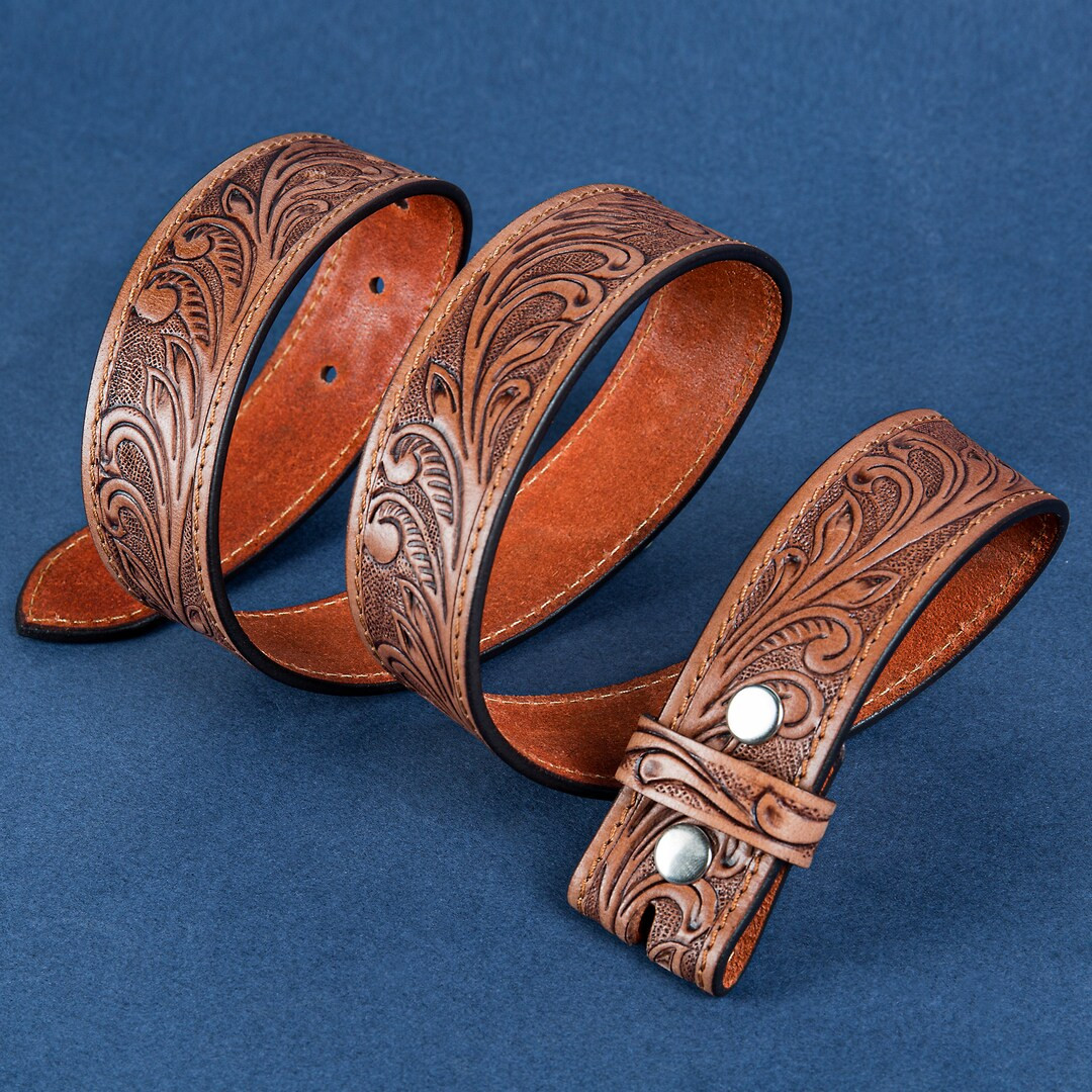 Tooled Western Floral Engraved Leather Belt 100% Genuine Full Grain Cowhide Engraved Personalized... | Etsy (US)